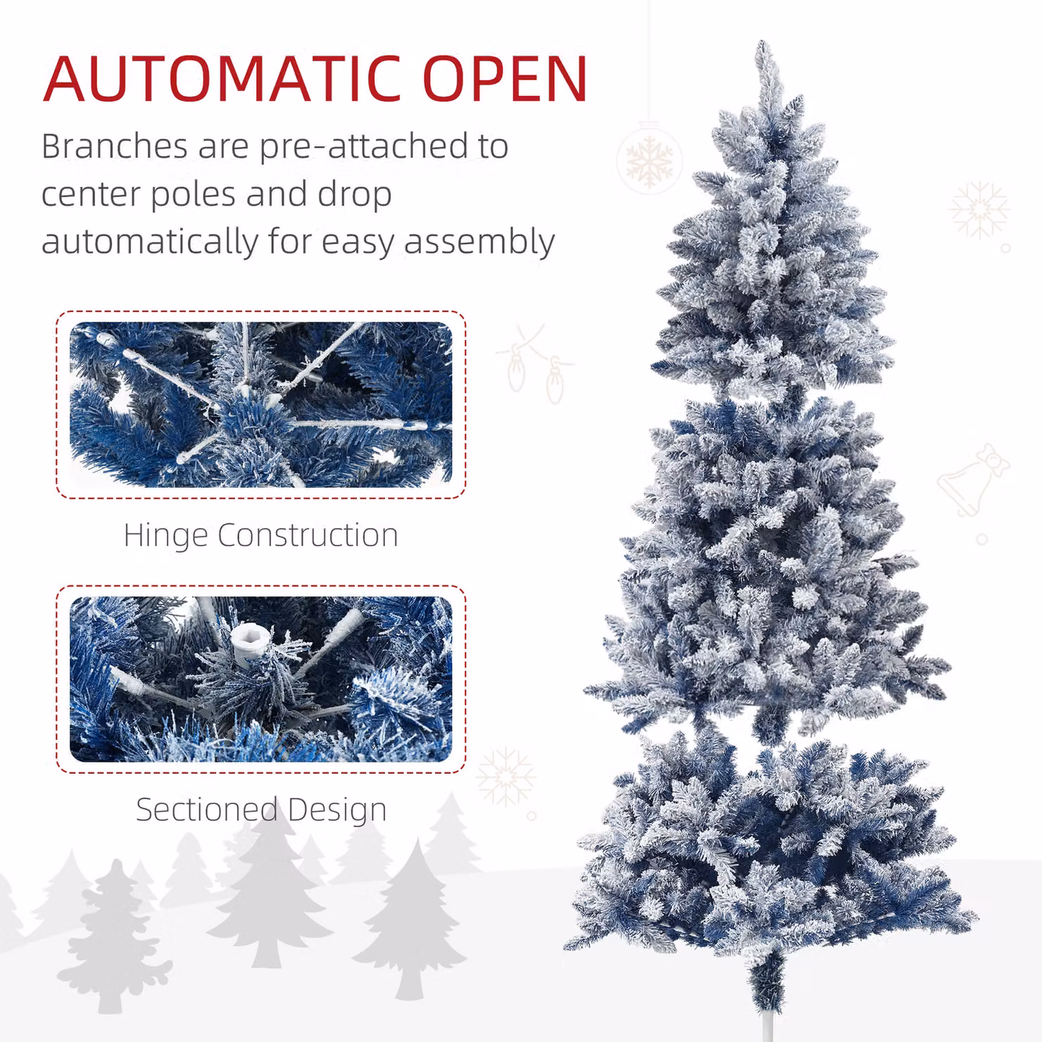 HOMCOM 6ft Blue Flocked Artificial Christmas Tree with 700 Snow Frosted Tips and Metal Stand – 3