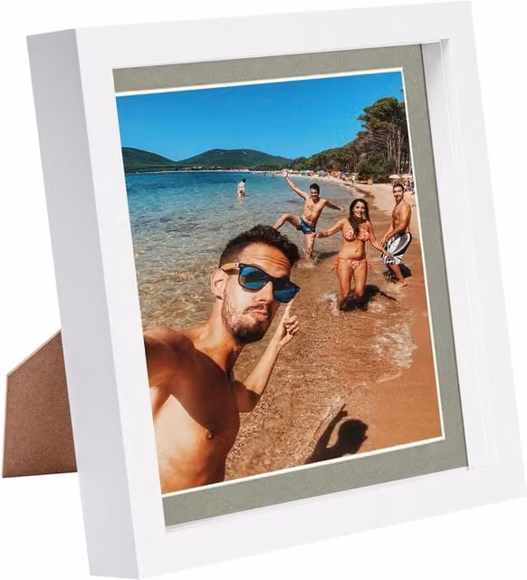 Nicola Spring White and Grey Square 3D Box Photo Frame with 6x6 inch Mount, W/H: 20.32 x 20.32 cm