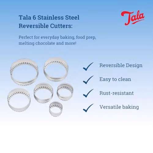 Tala Reversible Round Crinkle Cookie Cutters in Silver Stainless Steel – 3