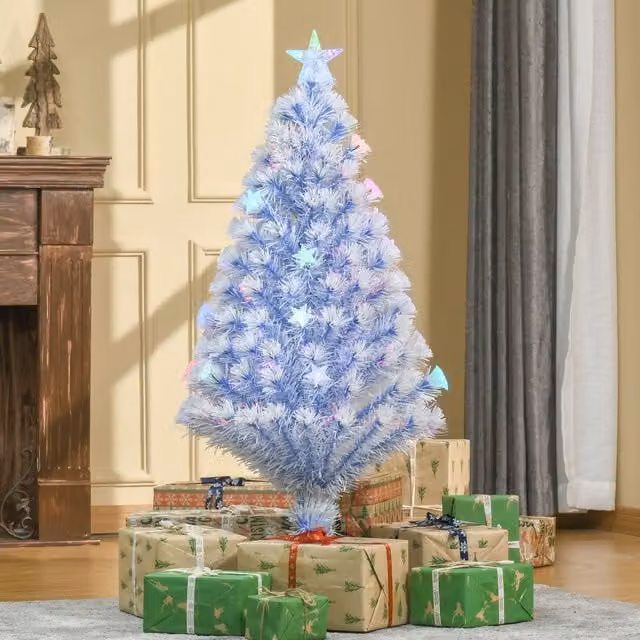 HOMCOM Artificial Fibre Optic Christmas Tree with RGB LED Lights in White and Blue
