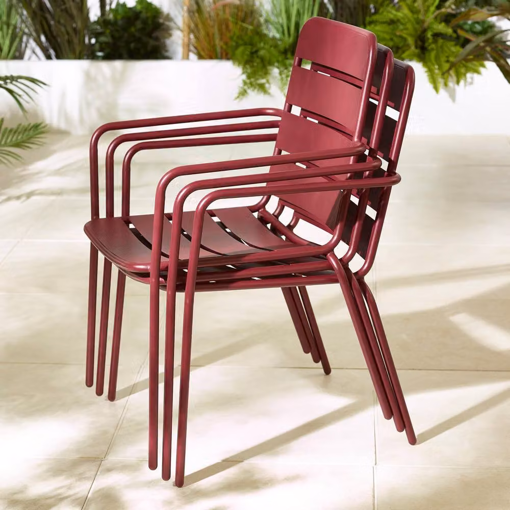 Furniturebox UK Leros 6 Seat Metal Garden Dining Set in Red – 5