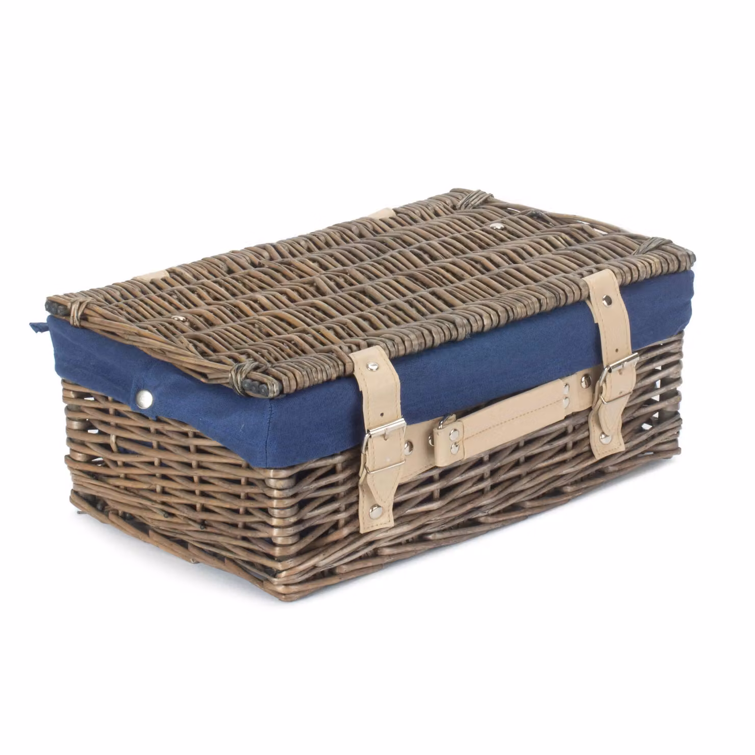 Red Hamper Wicker Picnic Basket with Blue Cotton Lining, Antique Wash, Diameter: 36 cm – 2