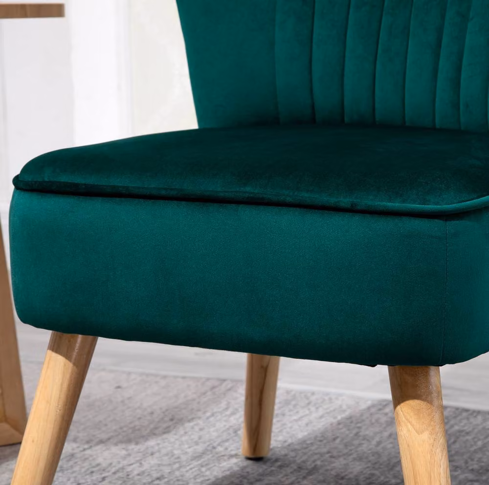 STILVORA Mid-Century Green Velvet Tub Occasional Chair with Solid Rubberwood Frame and Armrests – 8