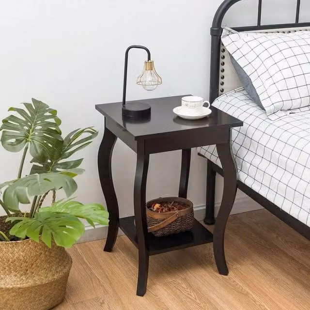 FORGEVIO Set of 2 Modern Black Living Room End Tables with Storage Shelves