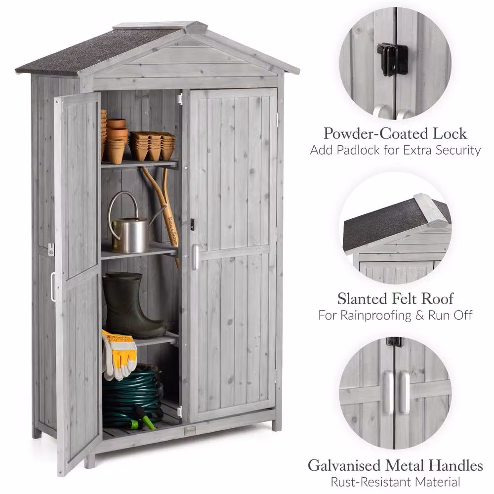 Christow Grey Slim Double Door Garden Storage Shed with Shelving, W/D/H: 64 x 41.4 x 166 cm – 4