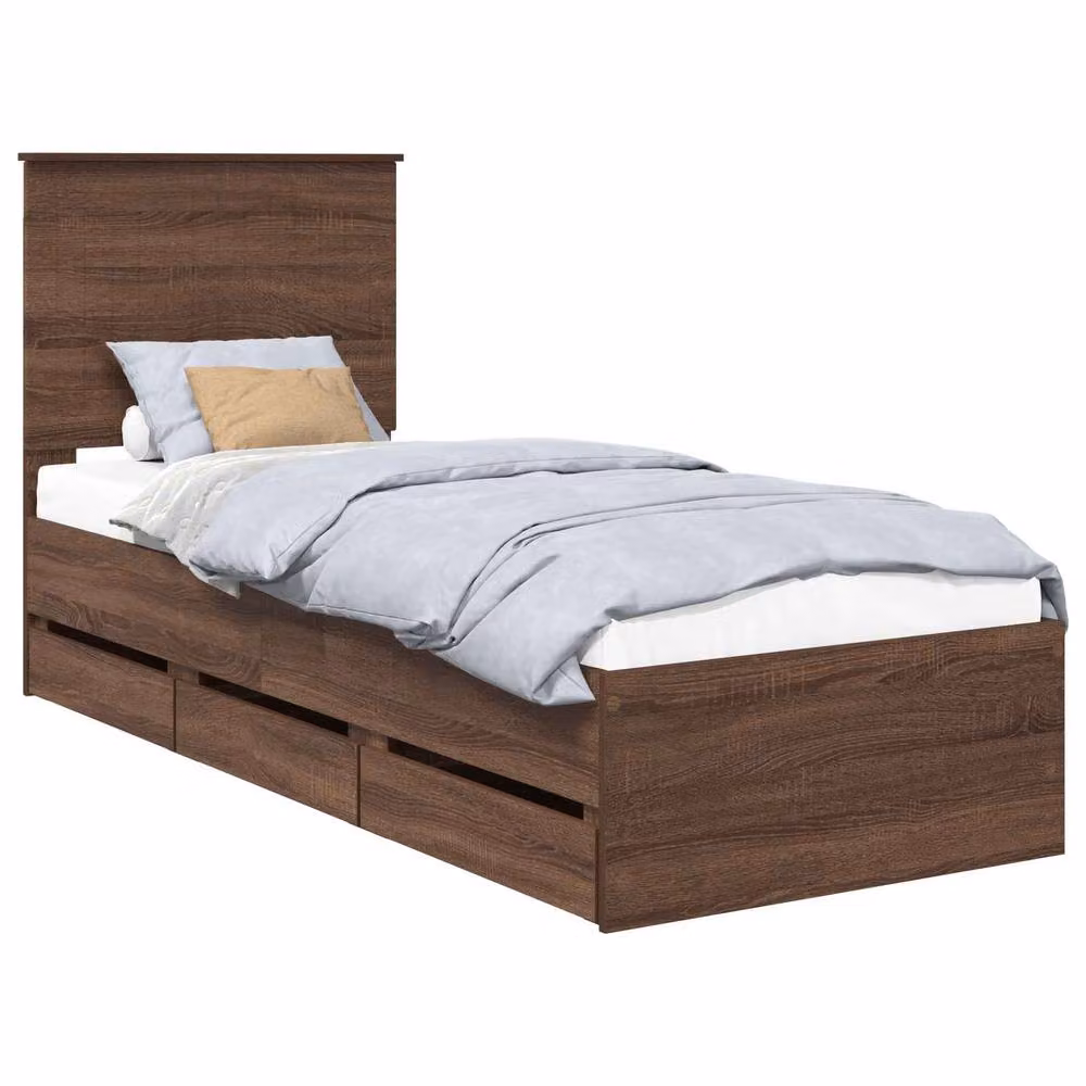 Berkfield Home Modern Bed Frame with Drawer in Brown Oak, Engineered Wood, W: 75 cm, L: 190 cm – 2