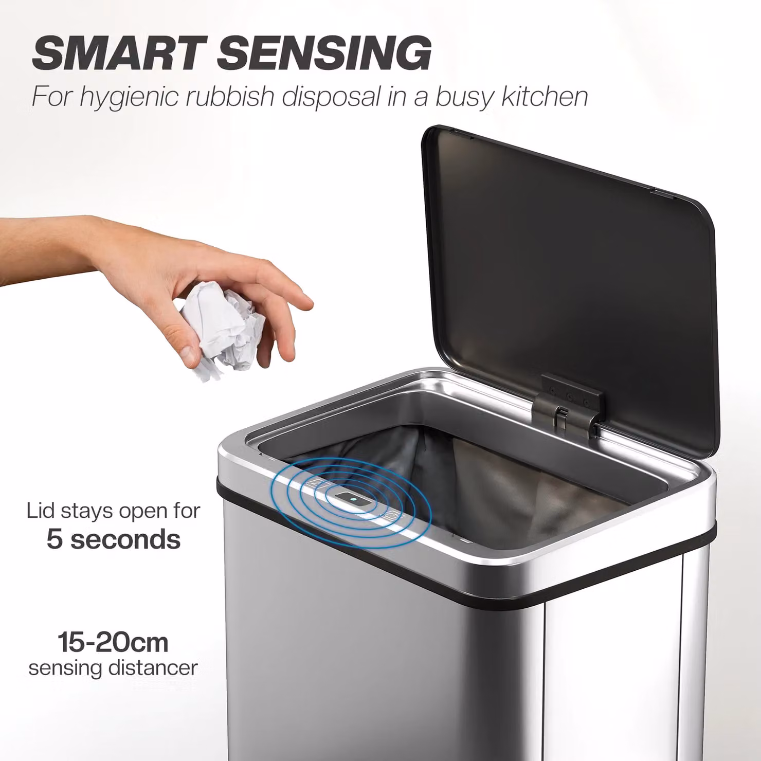 HOMCOM 40L Stainless Steel Kitchen Sensor Bin in Silver, Fingerprint Proof – 4