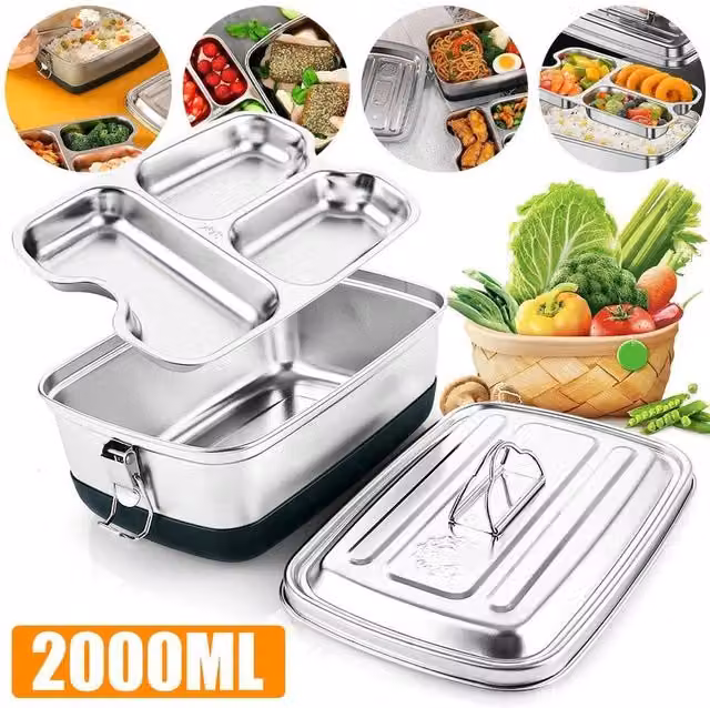 PAWNORA Silver Stainless Steel Insulated Lunch Box with Compartments and Dividers – 1