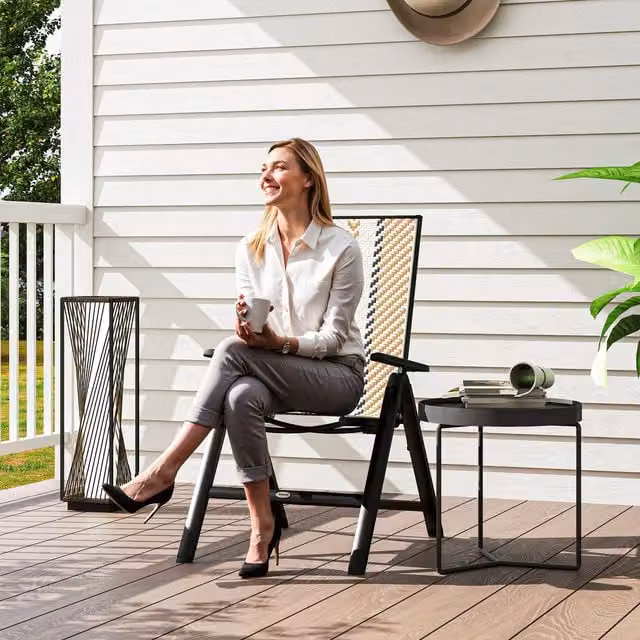 Outsunny Rattan Folding Garden Chair with Armrests and 5-Position Adjustable Backrest in Orange