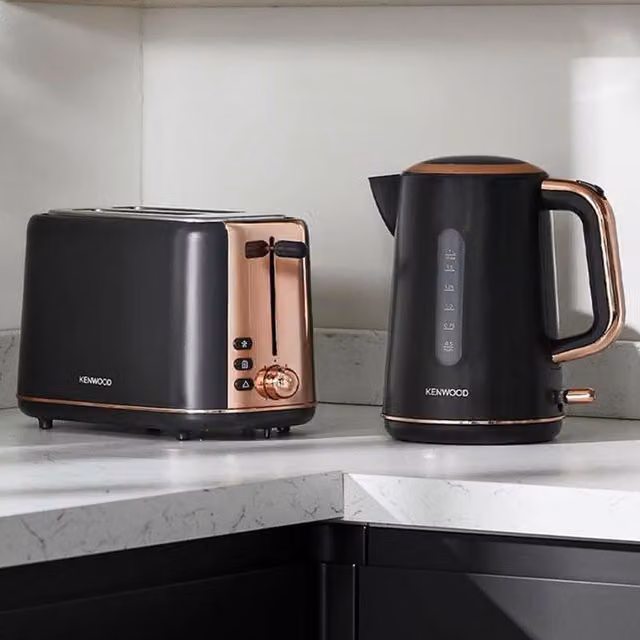 Kenwood Abbey Lux 1.7l Kettle and 2 Slice Toaster Set in Grey and Rose Gold