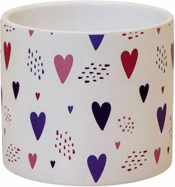 Four Candle Heart Ceramic Tabletop Plant Pot in White, Pink or Purple, W: 12 cm, D: 10.5 cm
