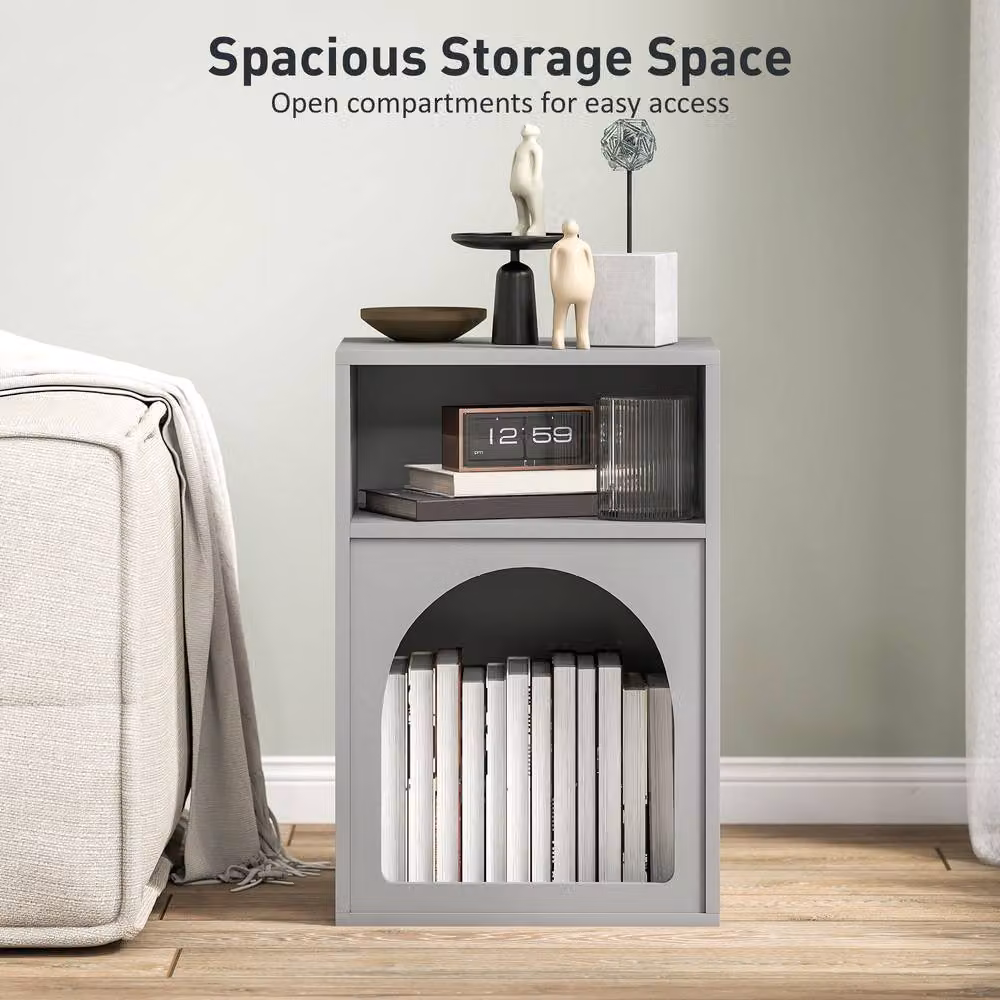 STILVORA Modern Grey Lacquered Bedside Table with 2 Open Compartments – 5