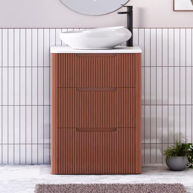 Royal Bathrooms Avenza 600mm Terracotta Clay Floor Standing 3 Drawer Vanity Unit with White Worktop and Nova Basin