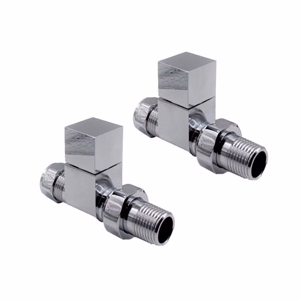 Royal Bathrooms Chrome Square Straight Radiator Valve Pack with 1/2 inch Brass Construction