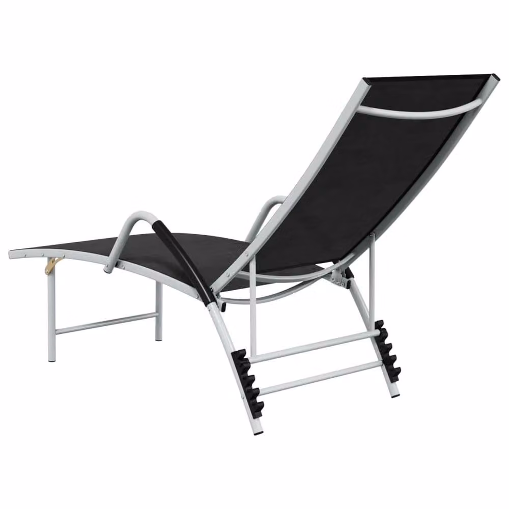 Berkfield Home Black Textilene and Powder Coated Aluminium Sun Lounger with Adjustable Headrest and Armrests – 4