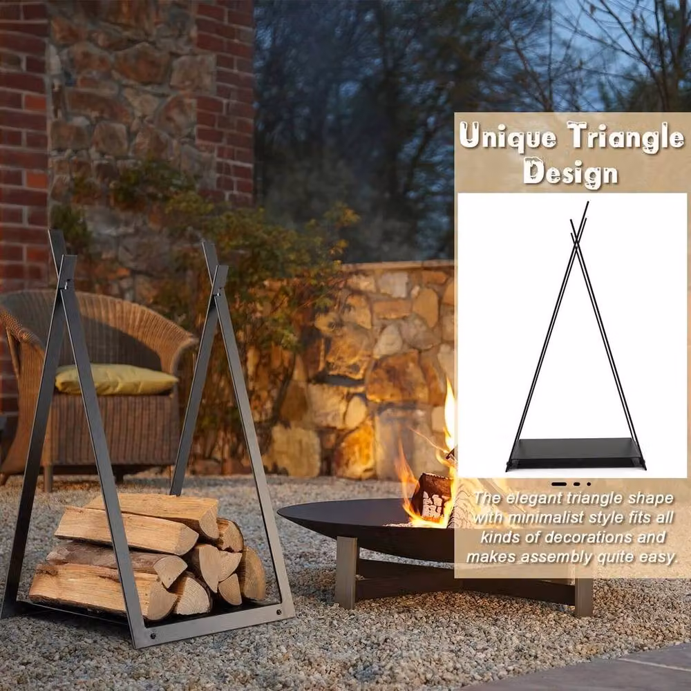 Kelvenix Heavy Duty Metal Firewood Log Rack in Matt Black – 5