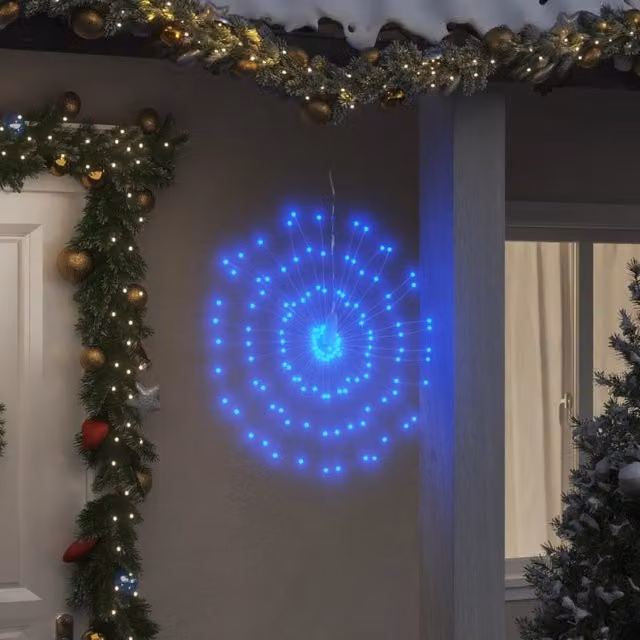 Berkfield Home Christmas Starburst Lights, 140 LEDs, 8 Pieces, Blue, Diameter: 17 cm – 1