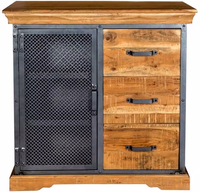 IH Design Industrial 3 Drawer Sideboard in Brown and White Wood and Metal