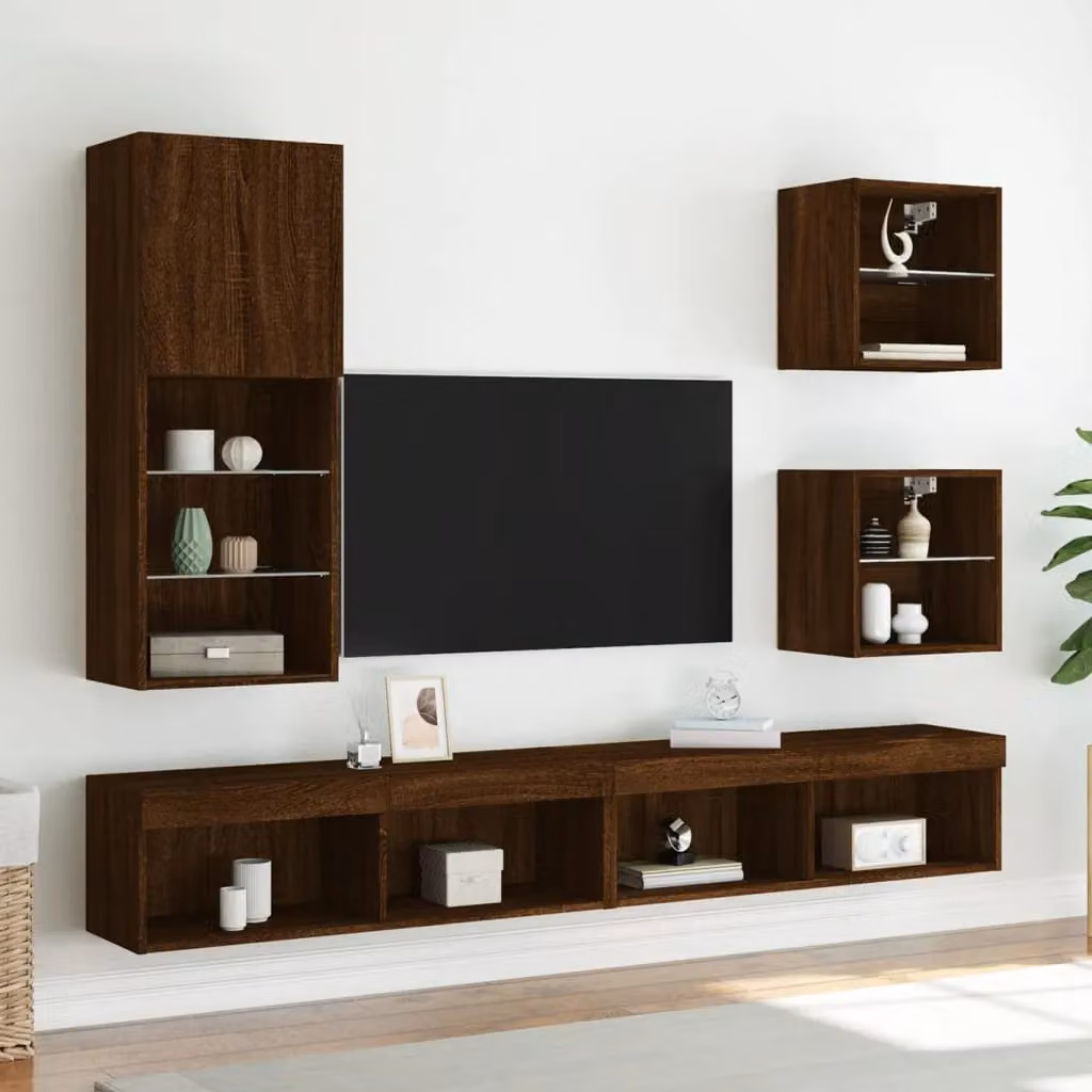 Berkfield Home Modern TV Cabinet with Integrated LED Lights in Brown Oak, W/D/H: 40.5 x 30 x 102 cm – 3