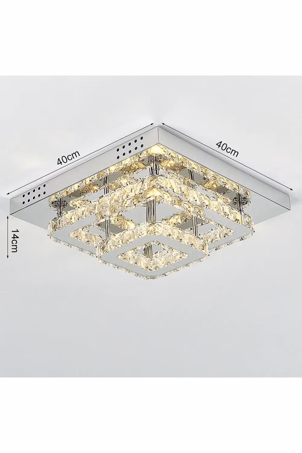 Living and Home Square Glamorous Crystal LED Ceiling Light in Silver, W/D/H: 40 x 40 x 40 cm – 2