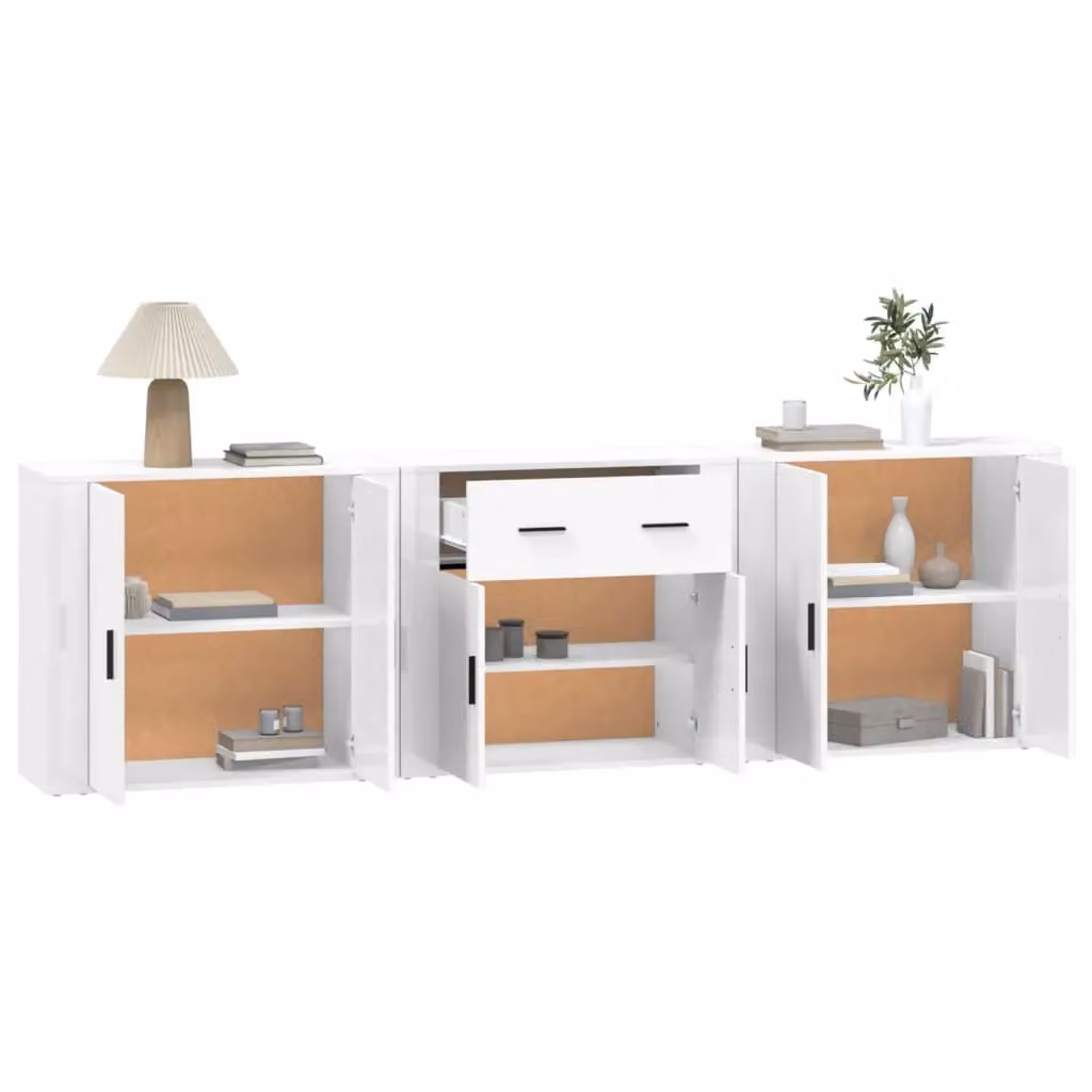 Berkfield Home Set of 3 White Matt Engineered Wood Wall Mounted Sideboards – 2
