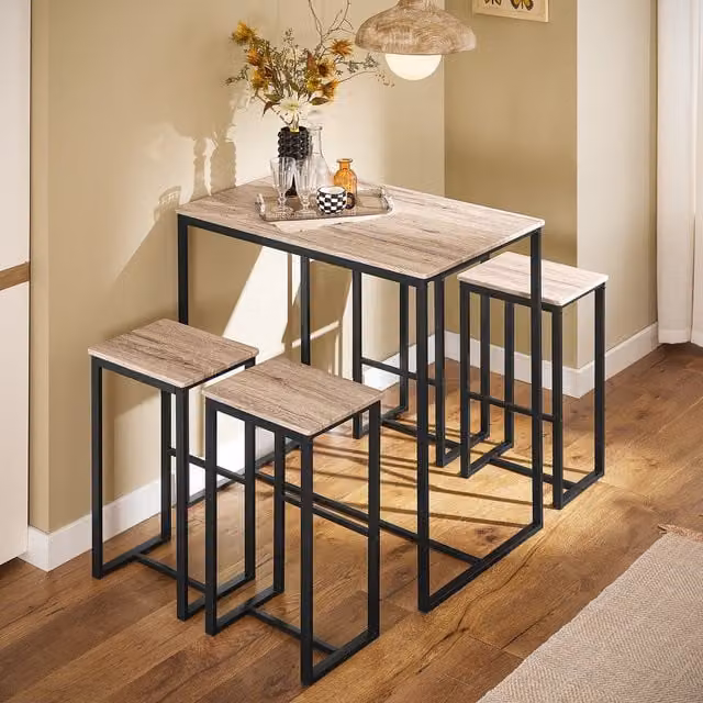 SoBuy Kitchen Bar Set with 1 Bar Table and 4 Stools in Brown and Black