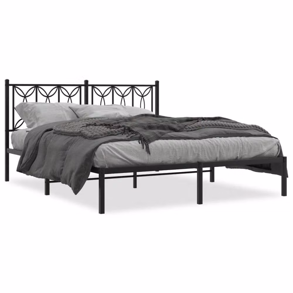 Berkfield Home Metal Bed Frame with Headboard in Black, 150 x 200 cm – 2