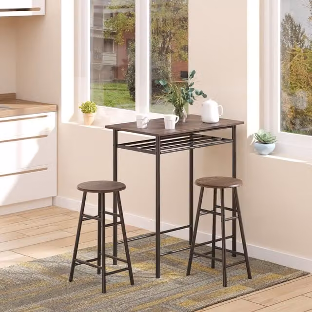 HOMCOM 3-Piece Industrial Dining Set with Rectangular Table and 2 Chairs in Black