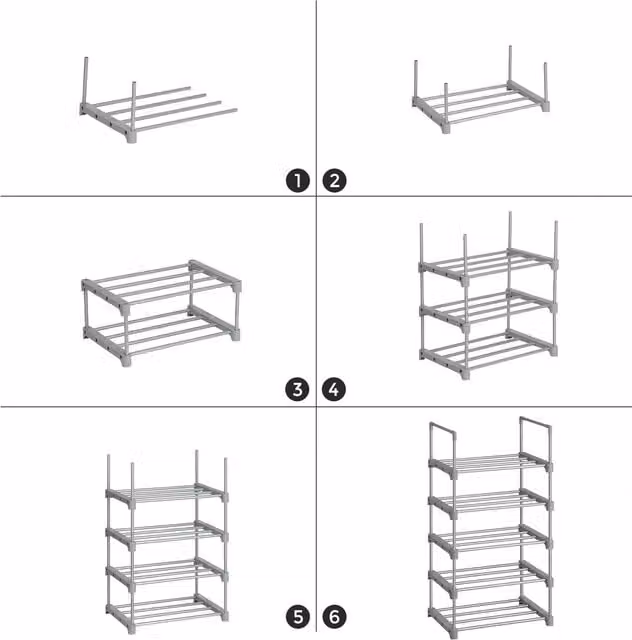 SONGMICS 5-Tier Metal Shoe Rack Storage Organiser with Adjustable Shelves, Grey
