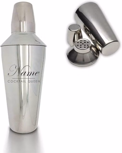 Uniqueful Personalised Cocktail Queen Engraved Stainless Steel Cocktail Shaker in Silver, 500ml