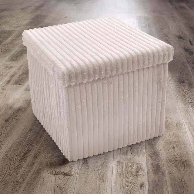 Home Republic Modern Plush Cord Storage Cube in Beige, W/D/H: 38 x 38 x 38 cm