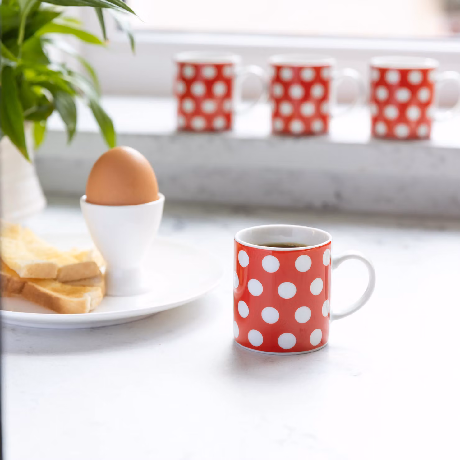 KitchenCraft Set of 6 Red Polka Dot Porcelain Espresso Cups, 80ml – 4