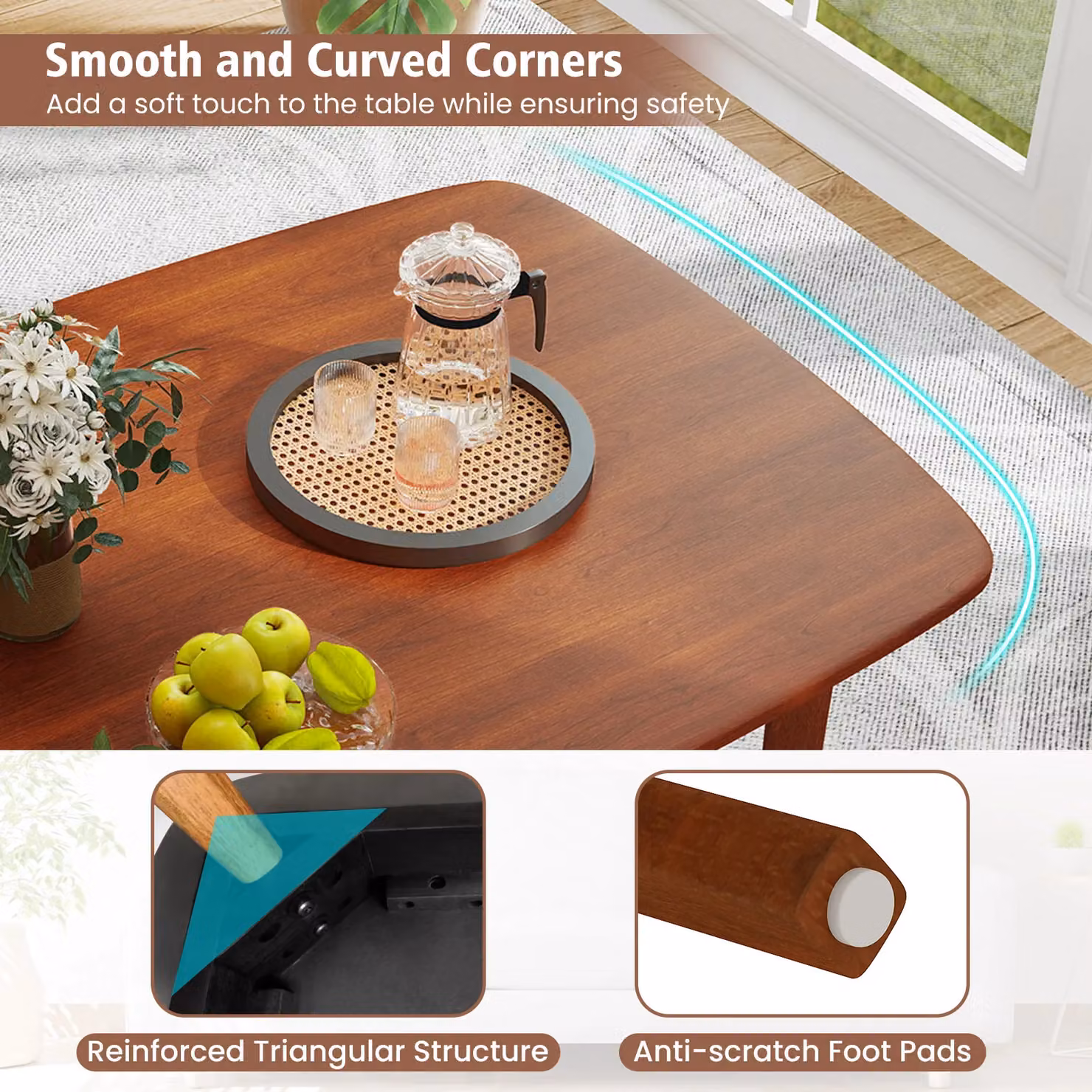 Costway Rectangular Wooden Dining Table in Brown, W: 110 cm, D: 90 cm, H: 77 cm – 6