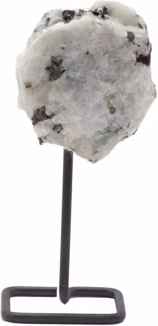 KDMD Rainbow Moonstone Specimen on Metal Stand in White and Black