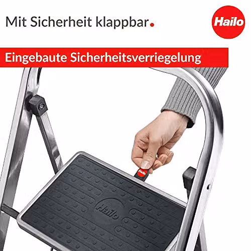 Hailo K30 3-Step Aluminium Household Steps in Black and Silver with 150 kg Capacity – 3