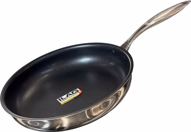 Buckingham Elite Tri-Ply Stainless Steel Frying Pan with ILAG Non-Stick Coating, Silver, Diameter: 24 cm