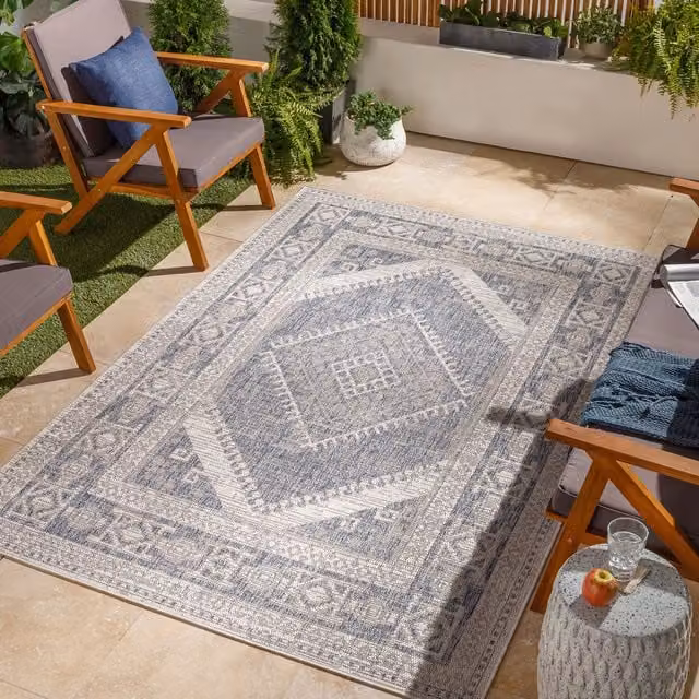 Livabliss Tuareg Vintage In & Outdoor Rug in Blue, Grey and White, W: 120 cm, L: 170 cm – 1