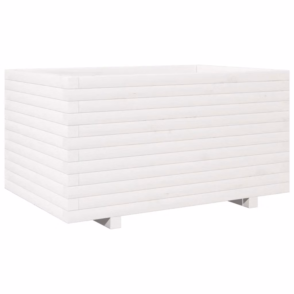 Berkfield Home White Solid Wood Pine Garden Planter W: 90 cm, D: 60 cm, H: 49.5 cm – 2