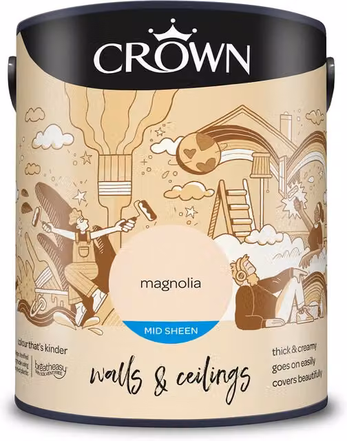 Crown Walls and Ceilings Mid Sheen Emulsion, Magnolia, 5 l