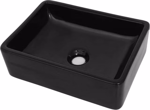 Berkfield Home Rectangular Ceramic Basin in Black, W: 41 cm, D: 30 cm, H: 12 cm