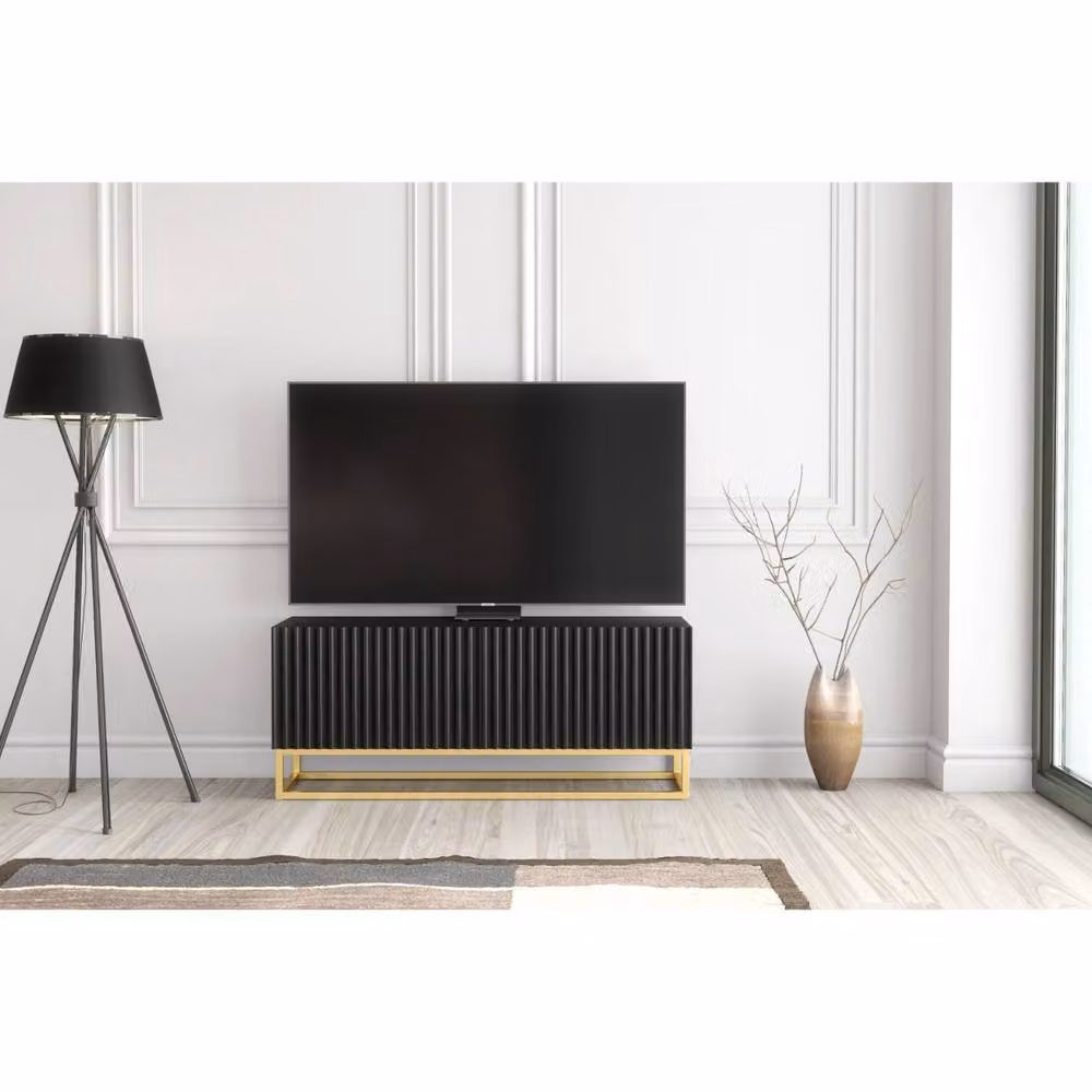 Creative Furniture Ripple Modern TV Unit in Black and Gold with Fluted Doors, W/D/H: 100 x 45 x 35 cm – 2