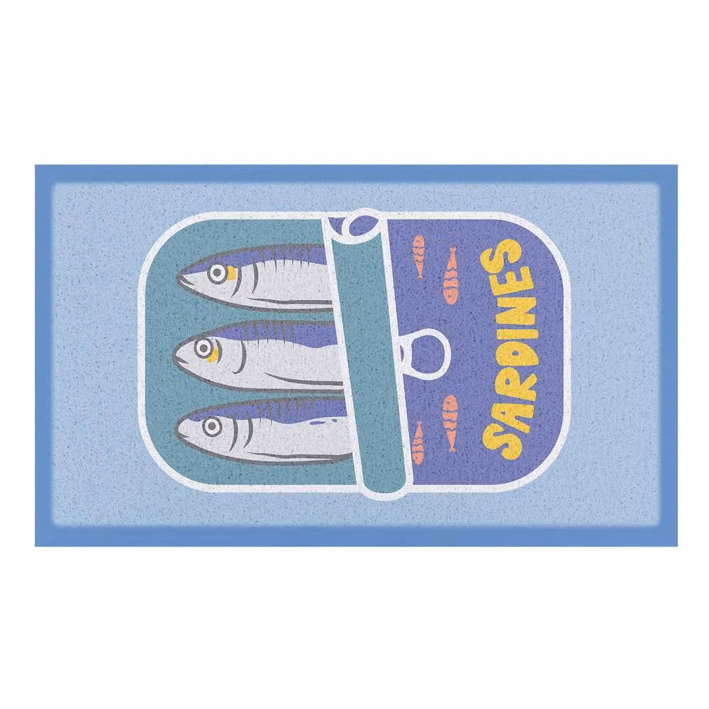 Artsy Mats Sardine Tin Indoor/Outdoor Doormat, Blue, W: 90 cm, D: 60 cm – 2