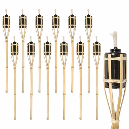 Harbour Housewares Bamboo Garden Fire Torches with Ground Spike, Set of 12, Height: 60 cm, Beige – 1