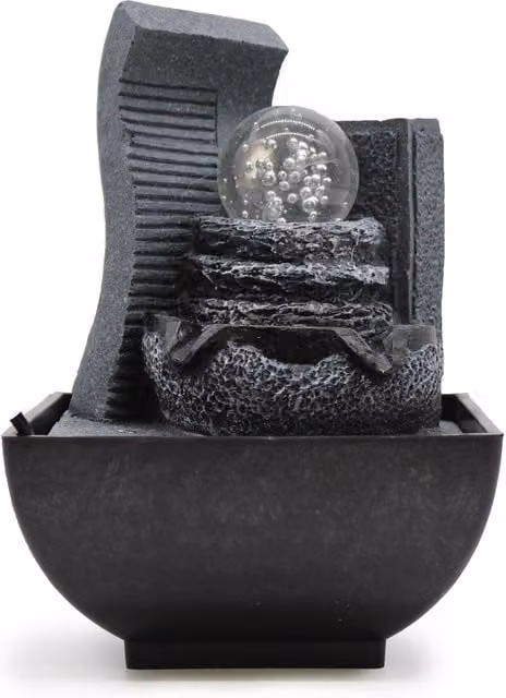 KDMD Tabletop Water Feature with LED Light, Grey Cascading Rock Formation, Height: 18 cm – 1