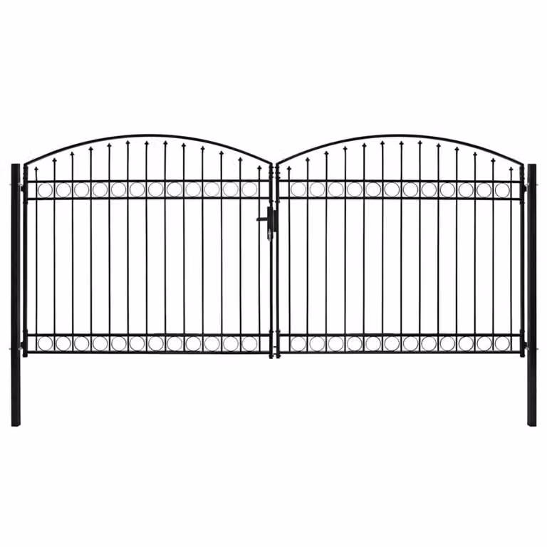 Berkfield Home Elegant Steel Double Swing Fence Gate with Arched Top, Black, W: 400 cm, H: 200 cm