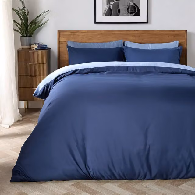 Brentfords Reversible Plain Dyed Microfibre Duvet Cover and Pillowcase Set in Blue, Single (W: 137 cm, L: 198 cm) – 2