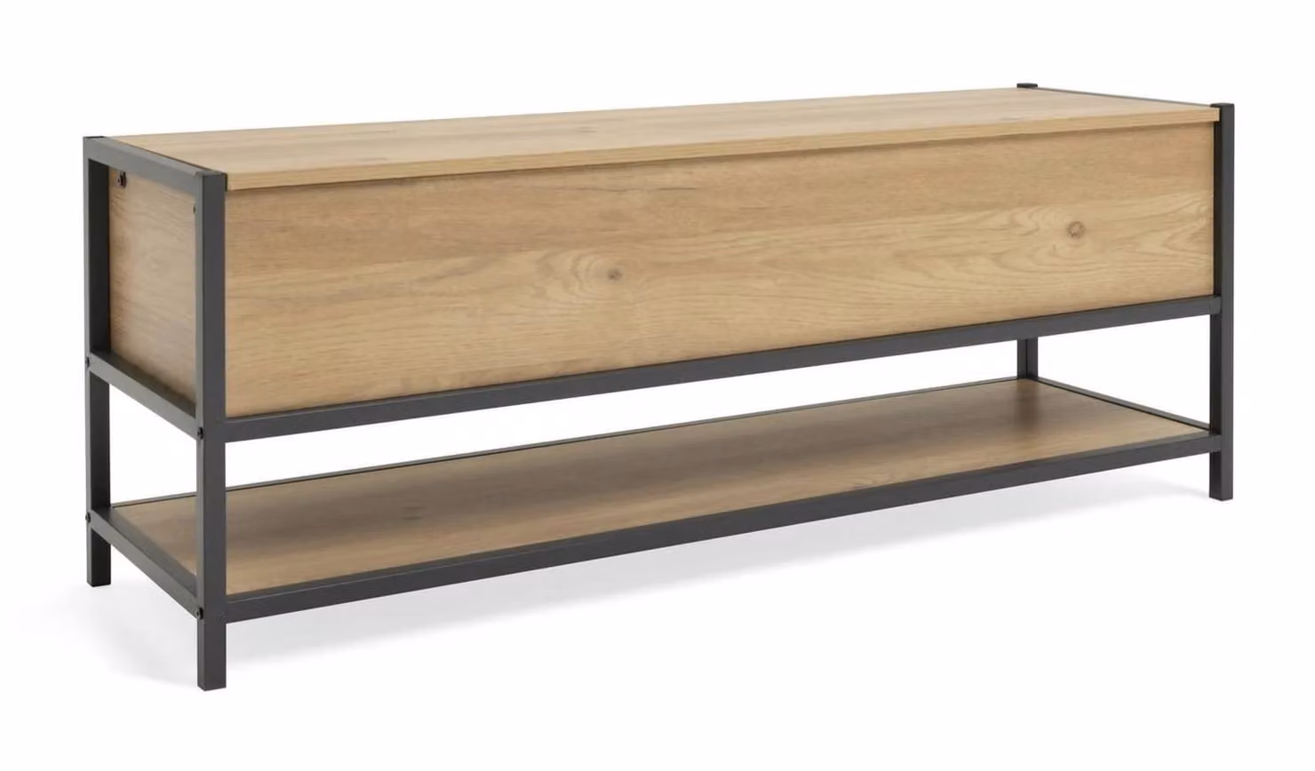 Cheap Furniture Warehouse Loft Living Industrial Shoe Storage Bench in Brown Wood and Metal, W/D/H: 120 x 36 x 46 cm