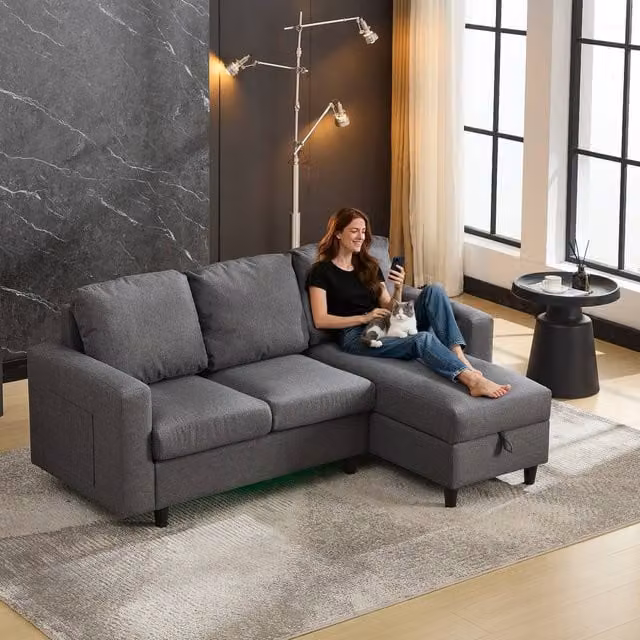 Matteo L-Shaped 3 Seater Sofa Bed with Storage, USB Charging and LED Lighting in Grey