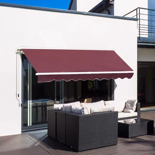 Outsunny Red Manual Wall-Mounted Patio Awning Canopy with Folding Arms and Polyester Fabric