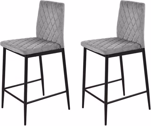 KORVIXA Grey Velvet Bar Chair Set with Metal Frame